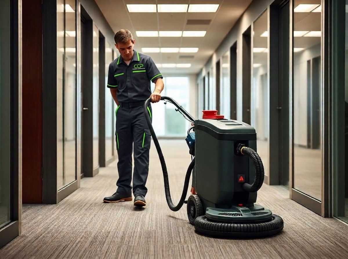 Commercial carpet cleaning in a Birmingham AL office corridor