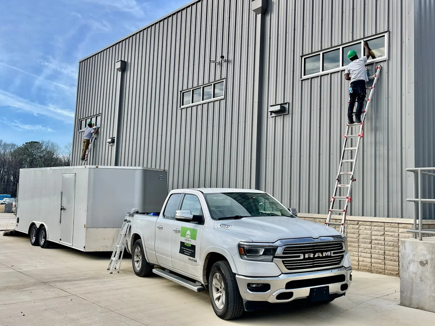 Exterior window cleaning on a commercial building