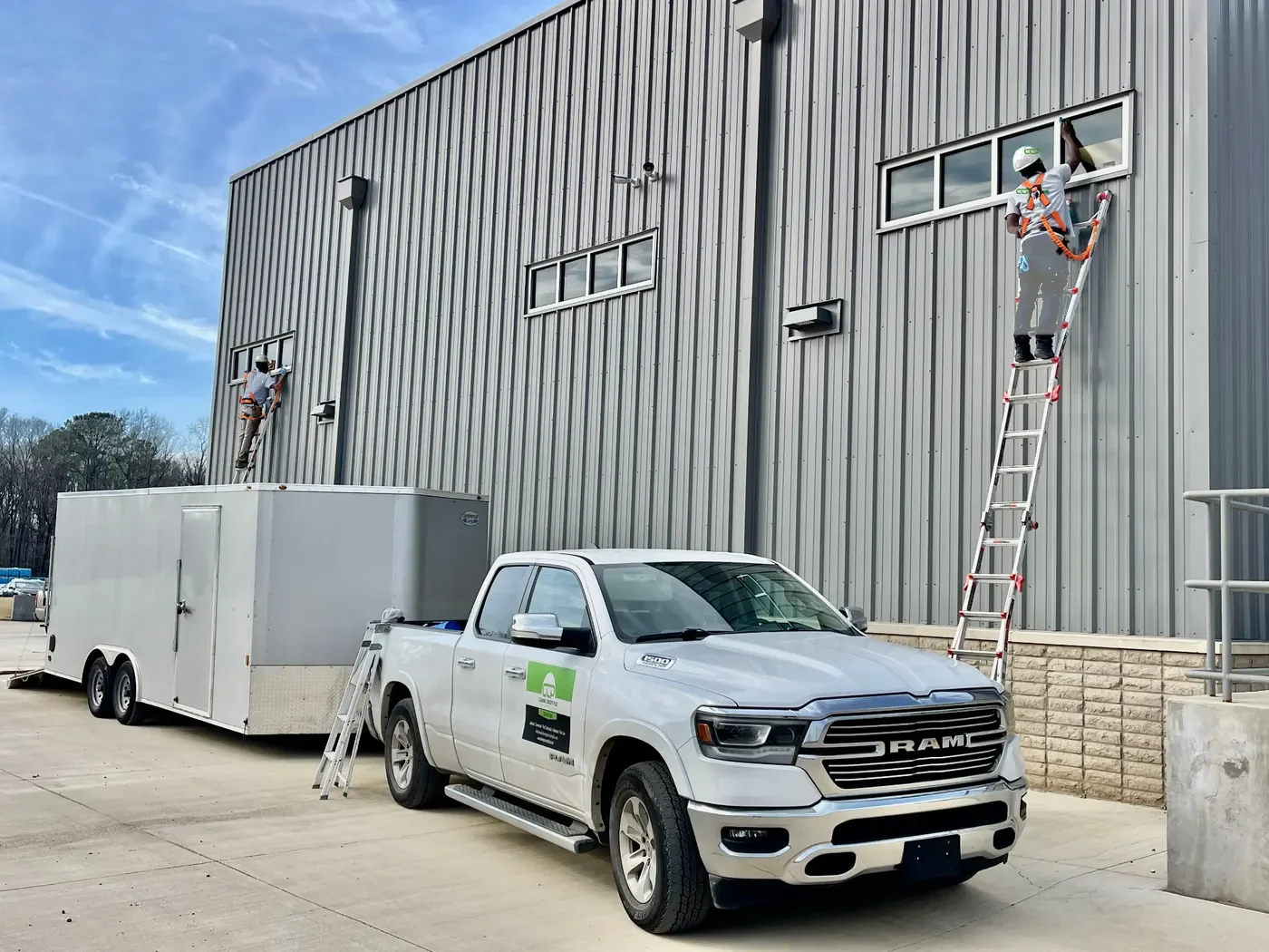 Exterior window cleaning on a commercial building